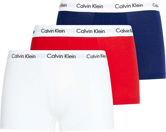 Calvin Klein Trunk Boxershorts 3-Pack in Wit, Rood, Blauw